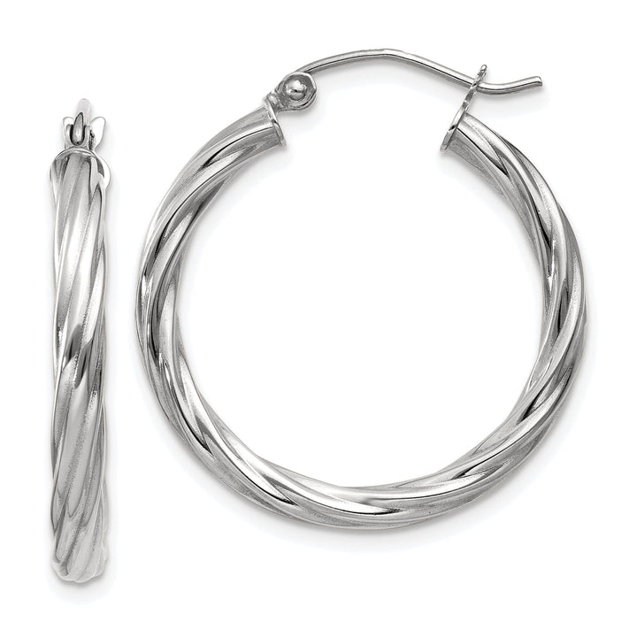 14k White Gold 3.25MM Twisted Hoop Earrings