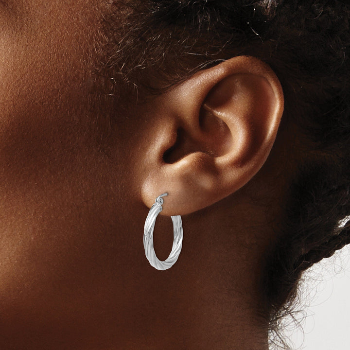 14k White Gold 3.25MM Twisted Hoop Earrings
