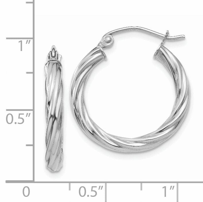 14k White Gold 3.25MM Twisted Hoop Earrings