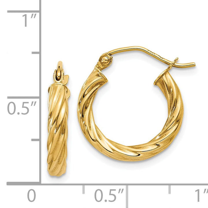 14k Yellow Gold 3.25MM Twisted Hoop Earrings