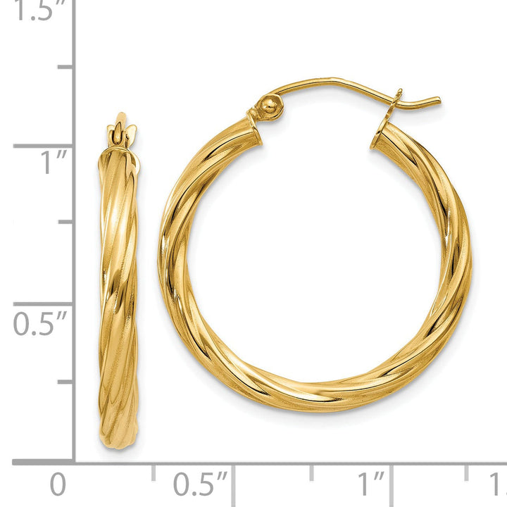 14k Yellow Gold 3.25MM Twisted Hoop Earrings