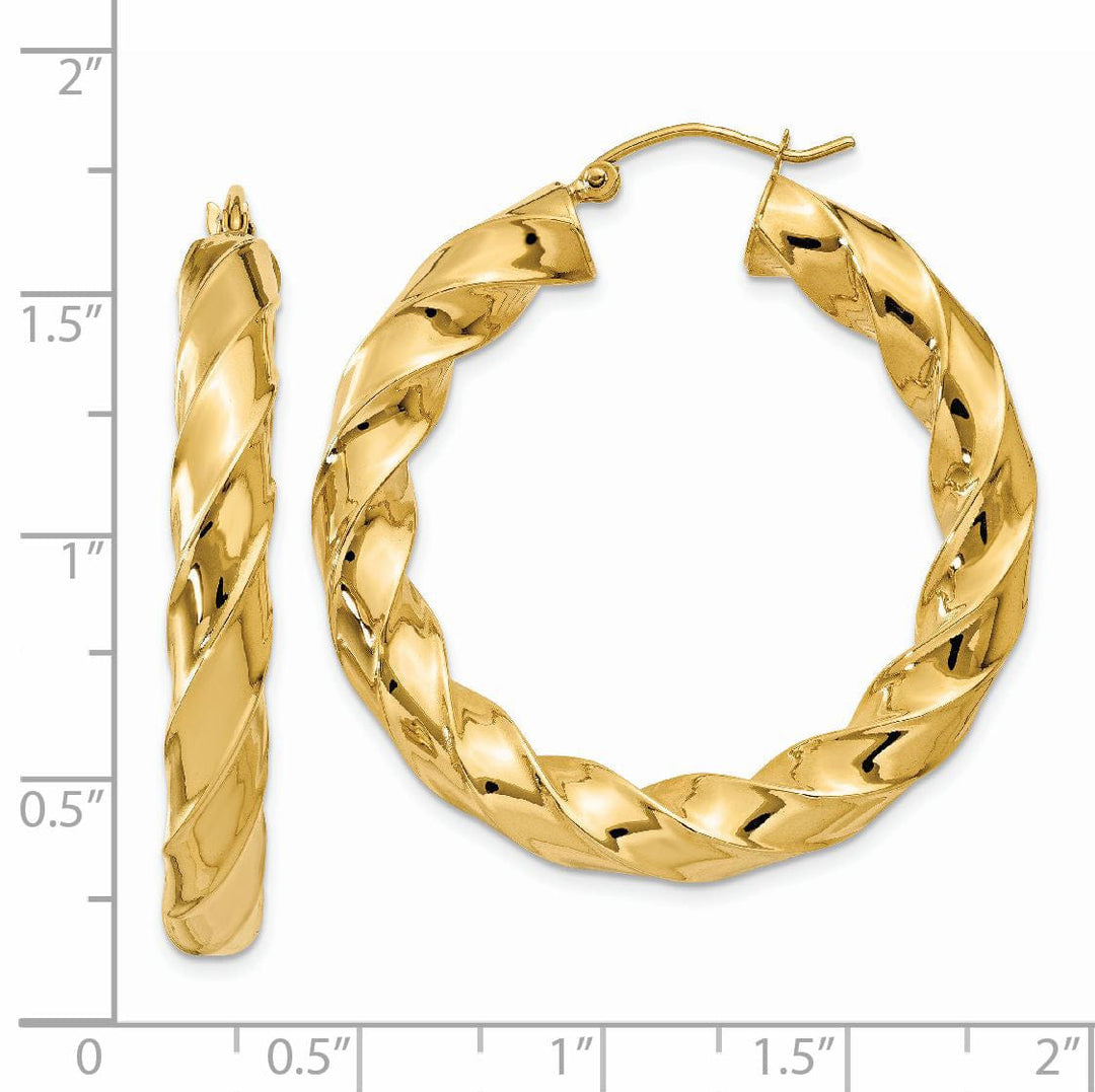 14k Yellow Gold 4.25MM Twisted Hoop Earrings