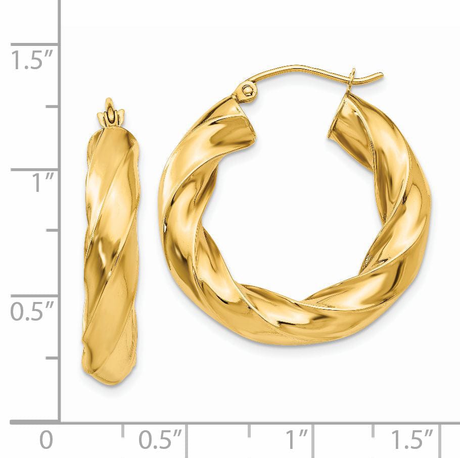 14k Yellow Gold 4.25MM Twisted Hoop Earrings