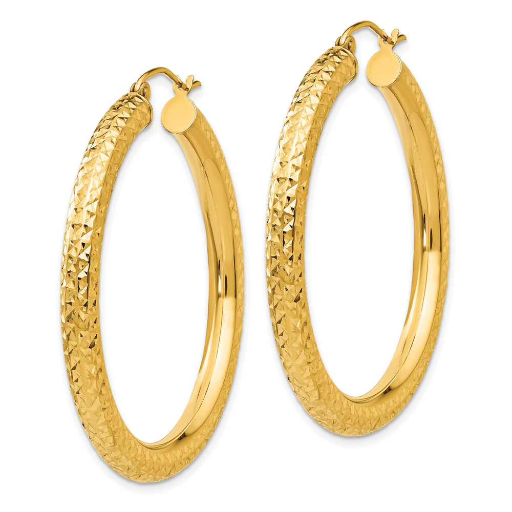 14k Yellow Gold Diamond Cut 4MM Hoop Earrings