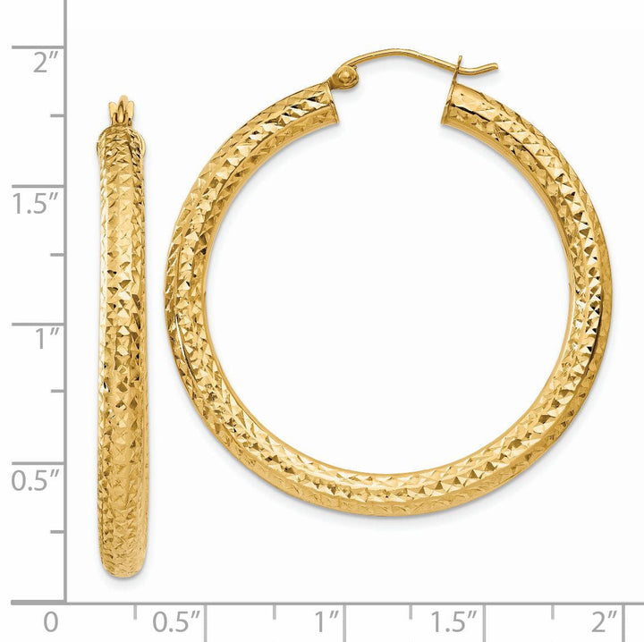 14k Yellow Gold Diamond Cut 4MM Hoop Earrings