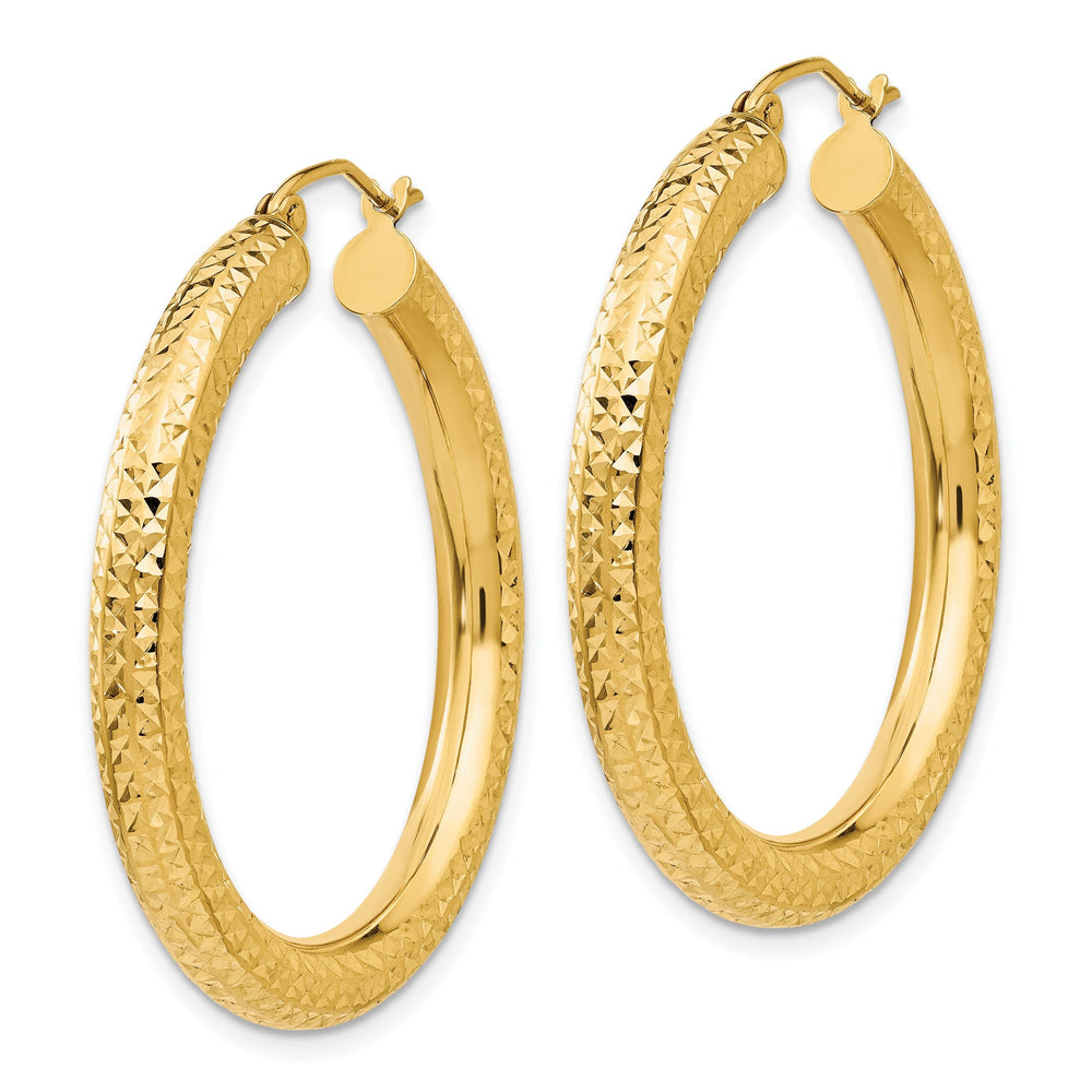 14k Yellow Gold Diamond Cut 4MM Hoop Earrings