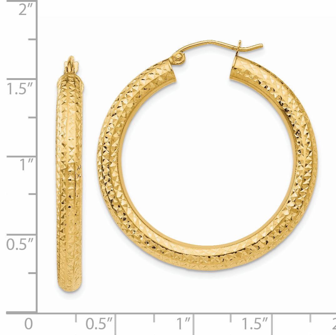 14k Yellow Gold Diamond Cut 4MM Hoop Earrings