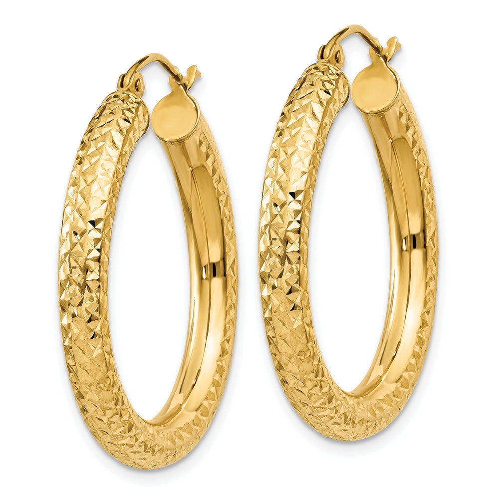 14k Yellow Gold Diamond Cut 4MM Hoop Earrings