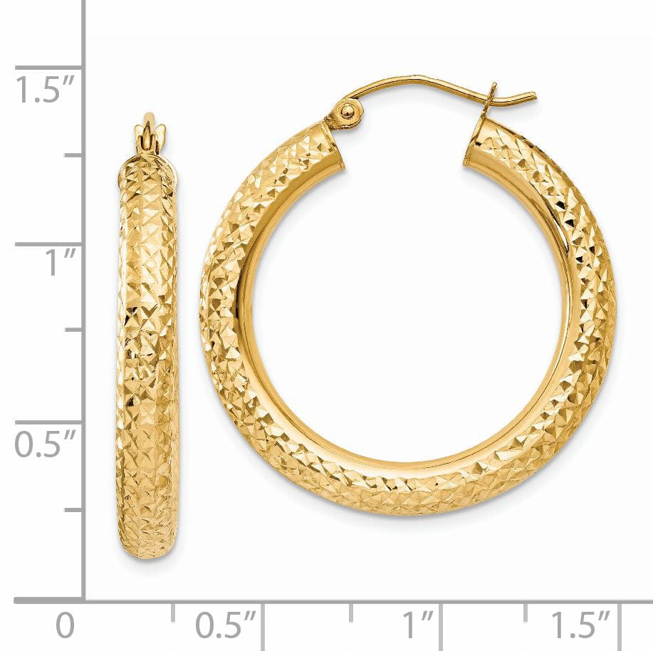 14k Yellow Gold Diamond Cut 4MM Hoop Earrings