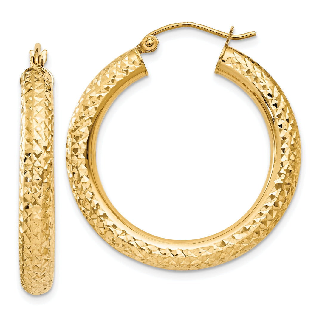 14k Yellow Gold Diamond Cut 4MM Hoop Earrings