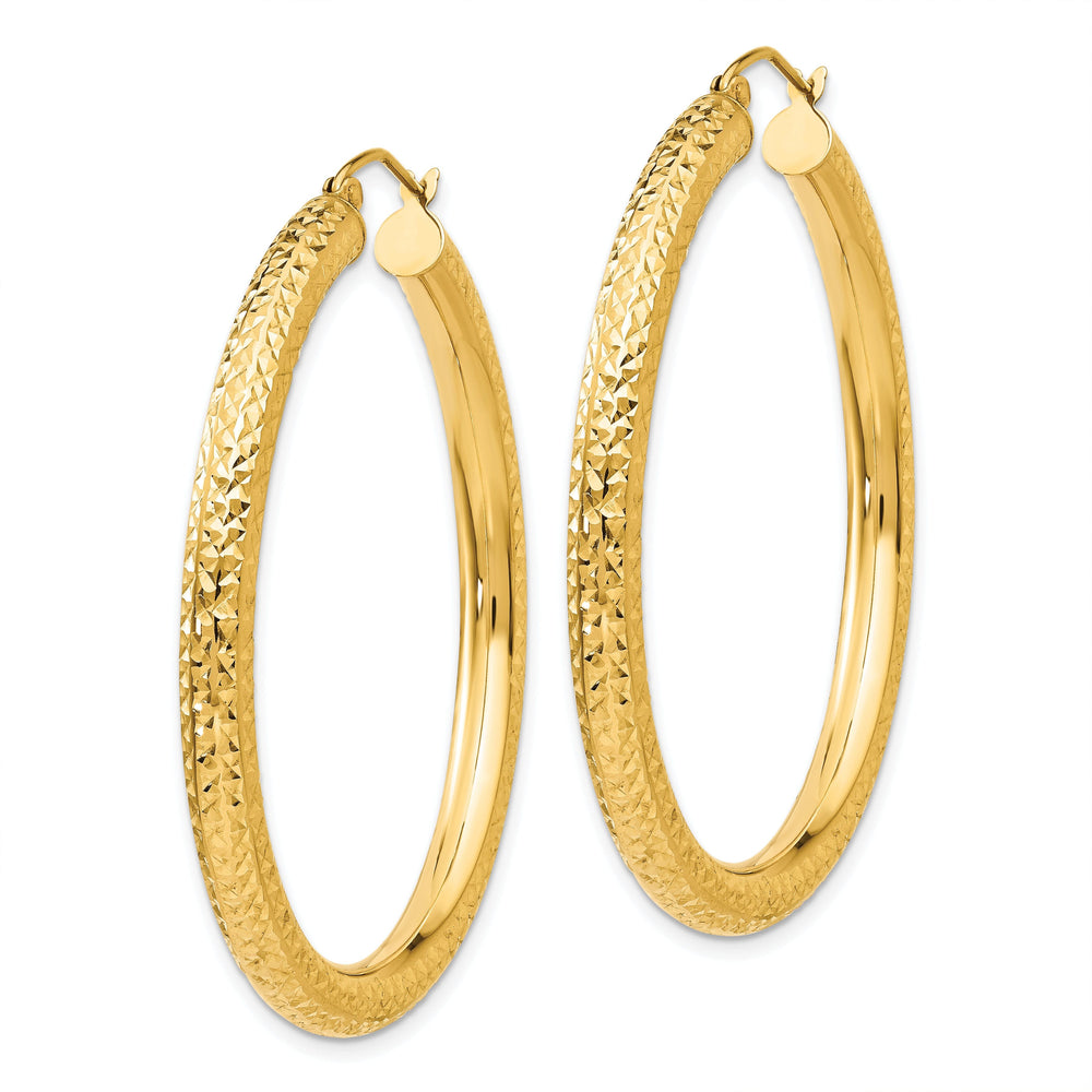 14k Yellow Gold Diamond Cut 4MM Hoop Earrings