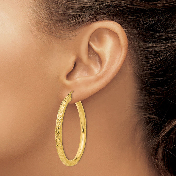 14k Yellow Gold Diamond Cut 4MM Hoop Earrings