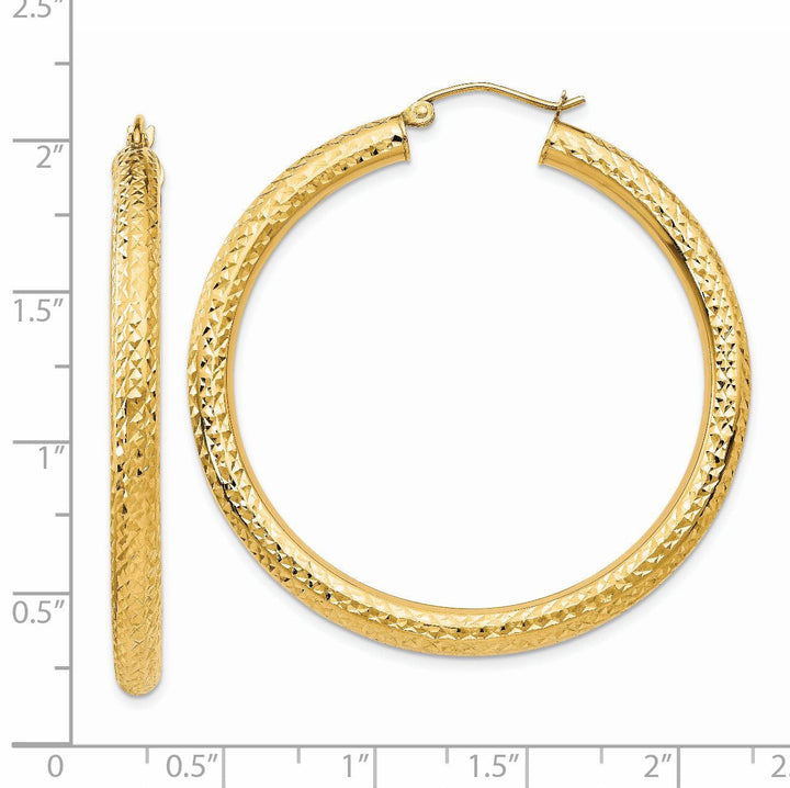 14k Yellow Gold Diamond Cut 4MM Hoop Earrings