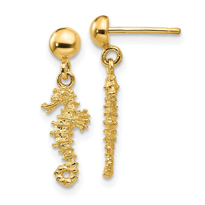 14k Yellow Gold 3-D Mini Seahorse Dangle Post Earr at $ 139.11 only from Jewelryshopping.com