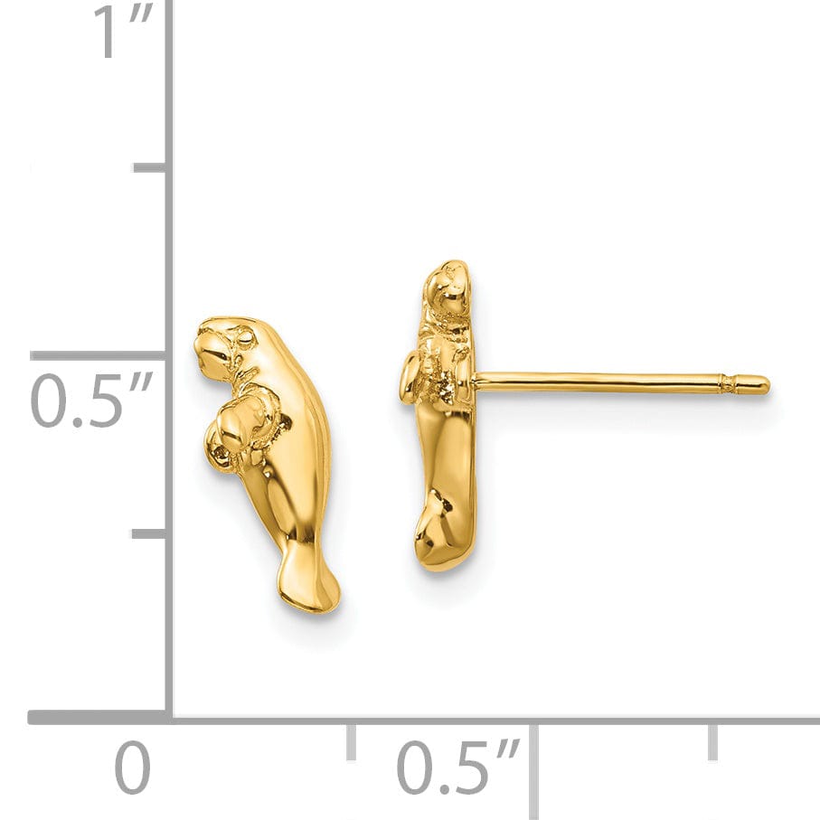 14k Yellow Gold Mini Manatee Post Earrings