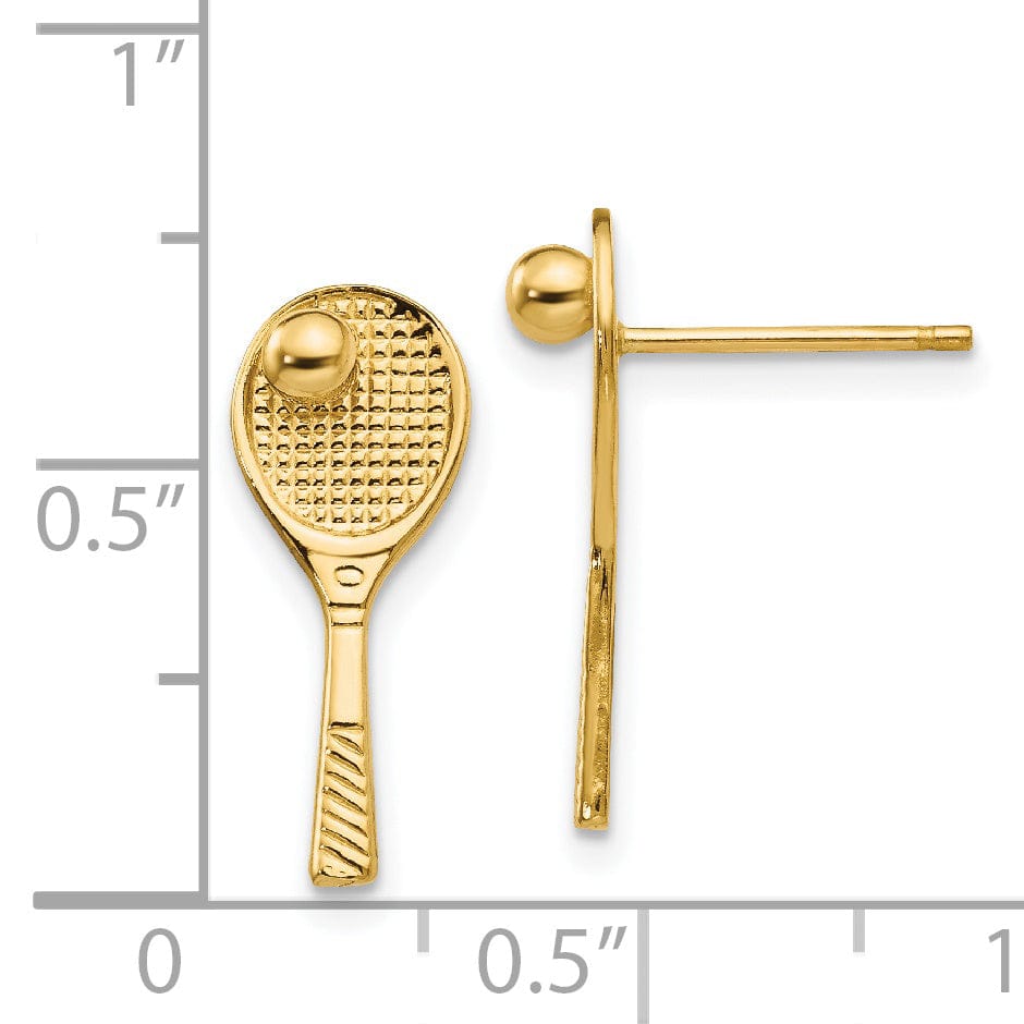 14k Yellow Gold Tennis Racquet Ball Post Earring