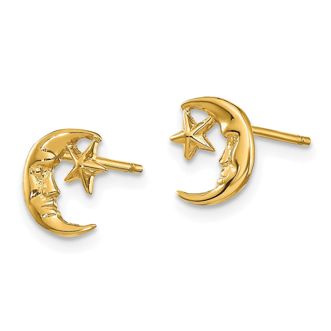 14k Yellow Gold Moon and Star Post Earrings