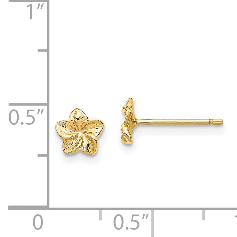 14k Yellow Gold Plumeria Flower Post Earrings