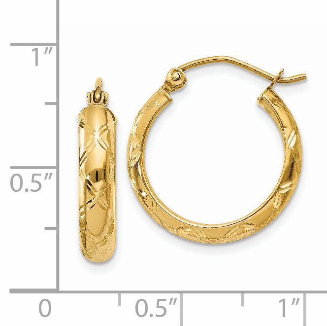 14k Yellow Gold Diamond Cut Hoop Earrings