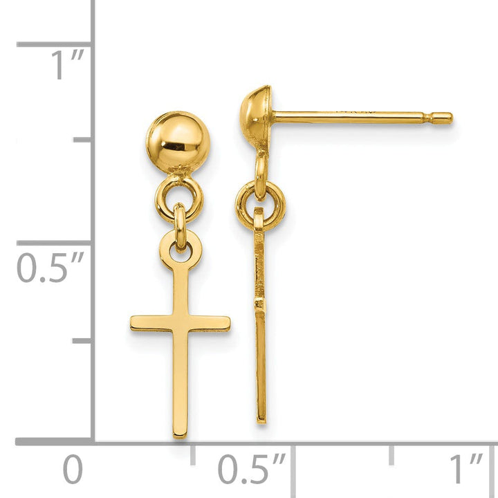 14k Yellow Gold Polished Cross Dangle Post Earring