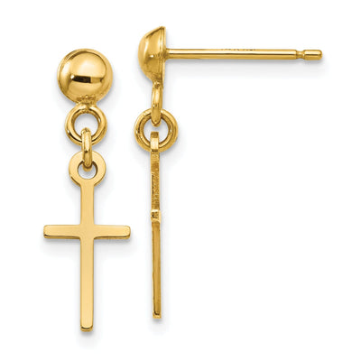 14k Yellow Gold Polished Cross Dangle Post Earring at $ 88.89 only from Jewelryshopping.com
