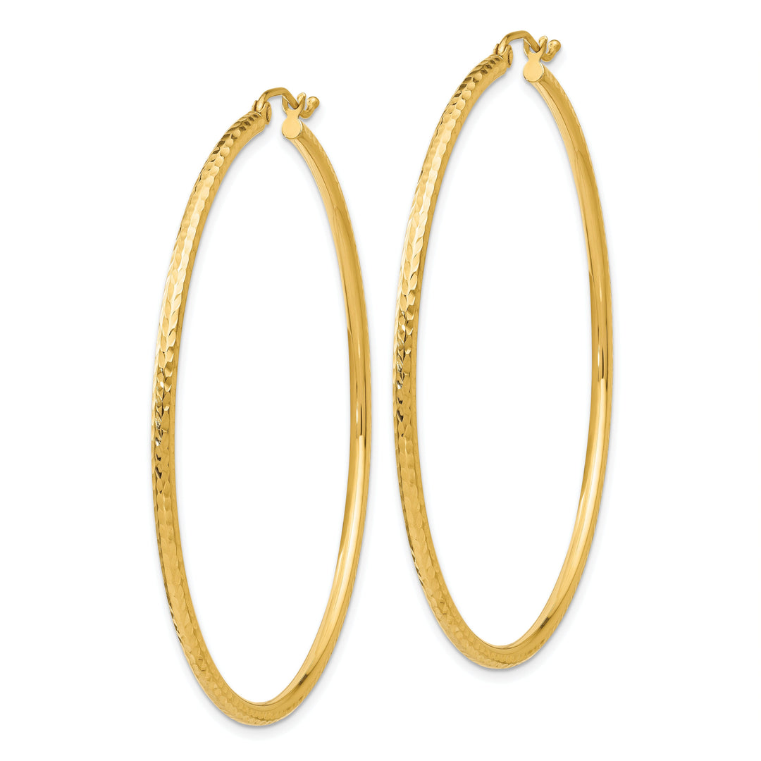 14k Yellow Gold Diamond Cut 2MM Hoop Earrings