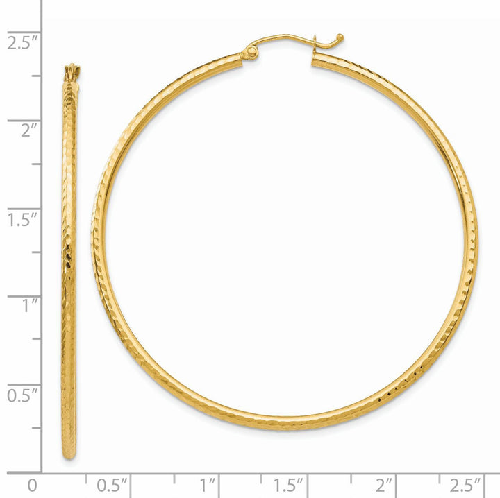 14k Yellow Gold Diamond Cut 2MM Hoop Earrings