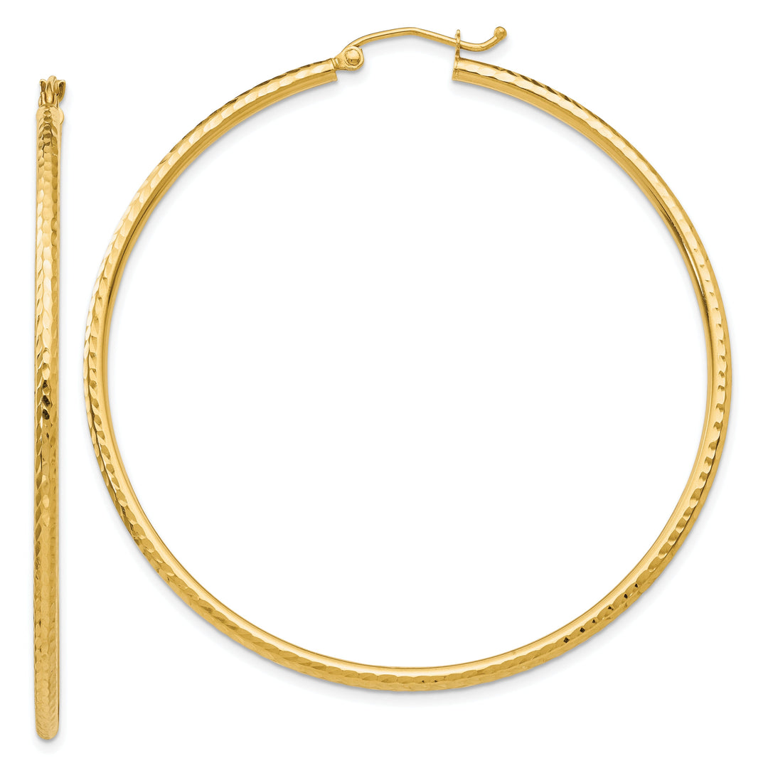 14k Yellow Gold Diamond Cut 2MM Hoop Earrings