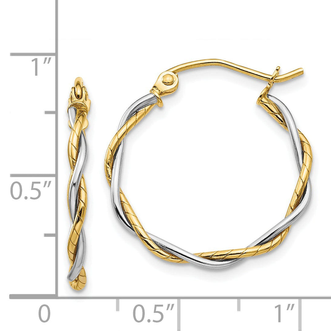 14k Two-tone Gold Polished 2M Twisted Hoop Earring