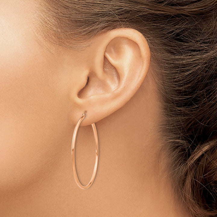 14k Rose Gold 2MM Polished Hoop Earrings