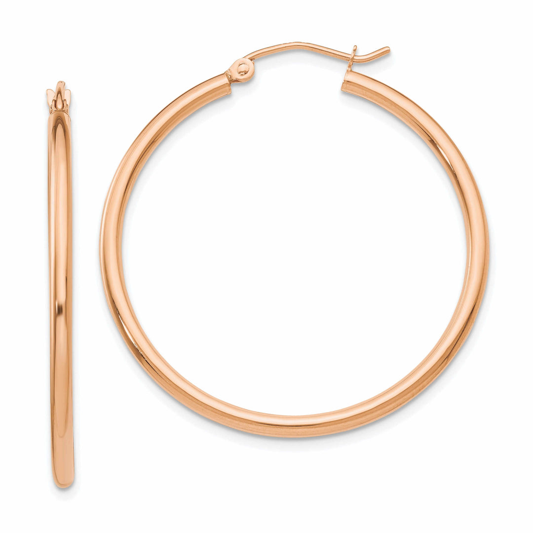 14k Rose Gold 2MM Polished Hoop Earrings