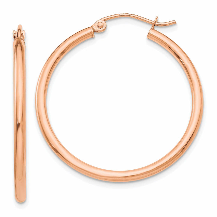 14k Rose Gold 2MM Polished Hoop Earrings