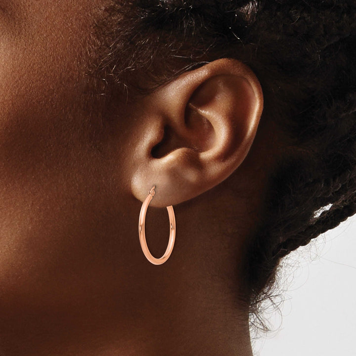 14k Rose Gold 2MM Polished Hoop Earrings