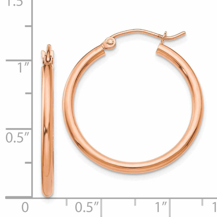 14k Rose Gold 2MM Polished Hoop Earrings