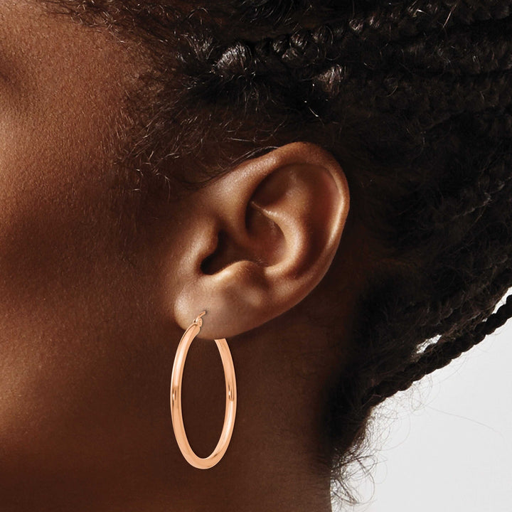 14k Rose Gold 2.5MM Polished Hoop Earrings