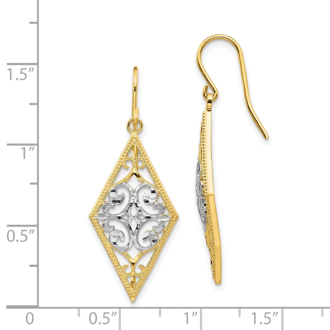 14k Two-tone Gold Diamond Shape Filigree Earrings