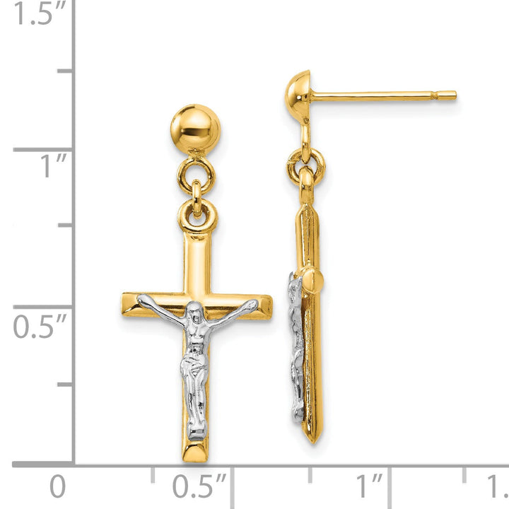 14k Two-tone Gold Hollow Crucifix Earrings