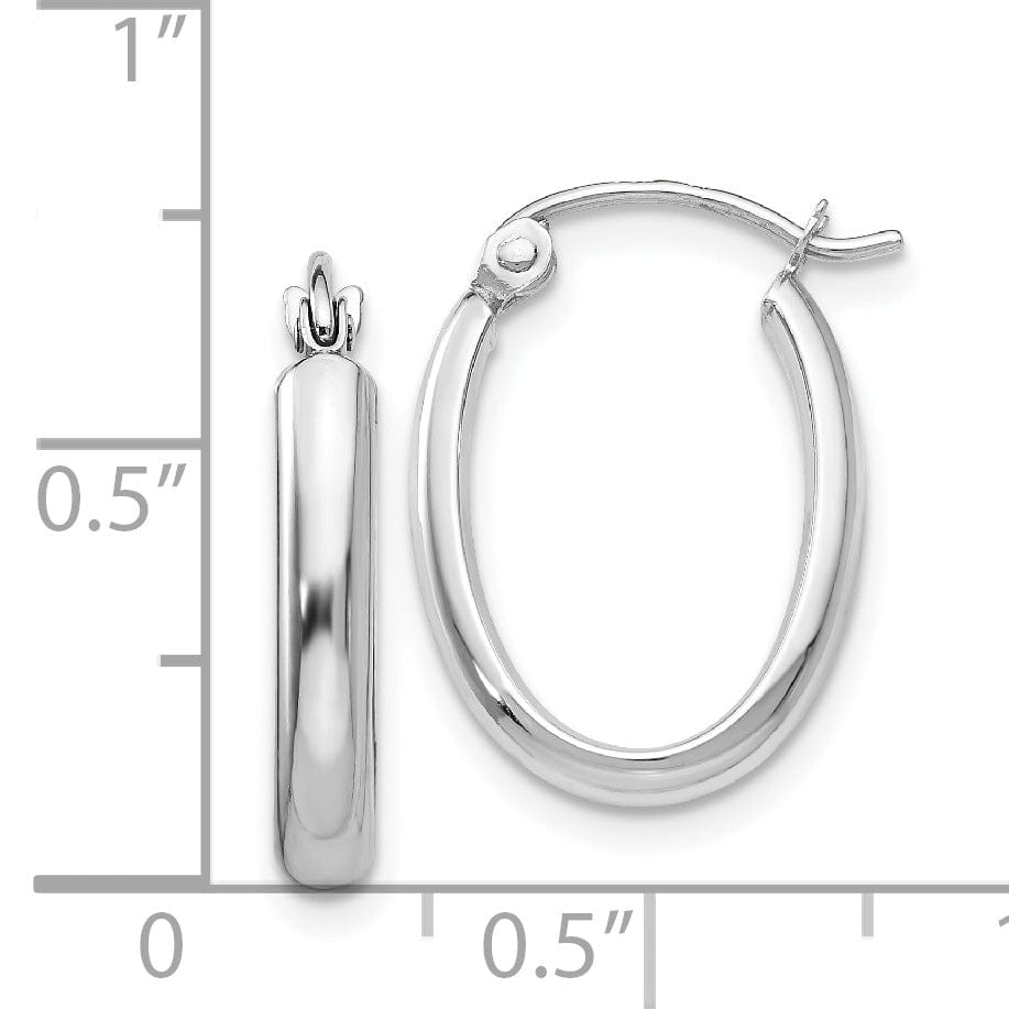 14k White Gold 2.75MM Oval Tube Hoop Earrings