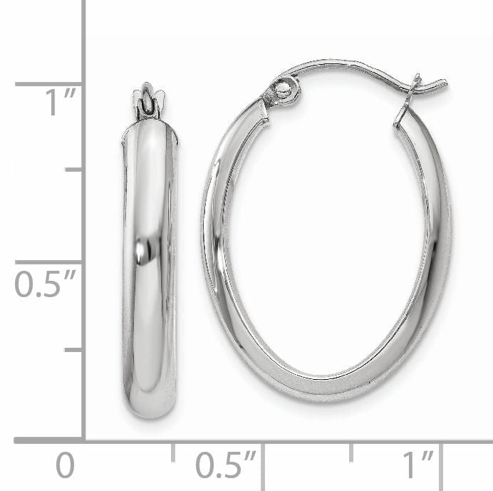 14k White Gold 3.75MM Oval Tube Hoop Earrings