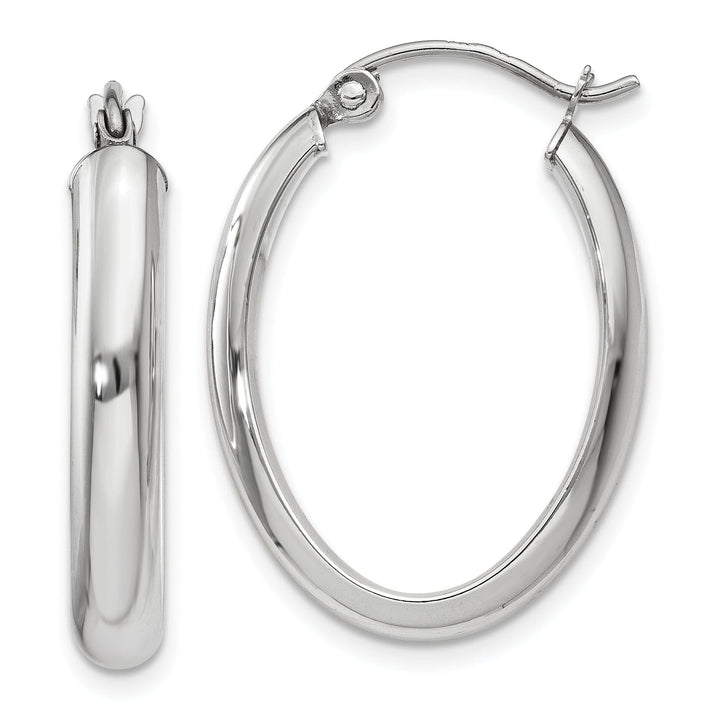 14k White Gold 3.75MM Oval Tube Hoop Earrings