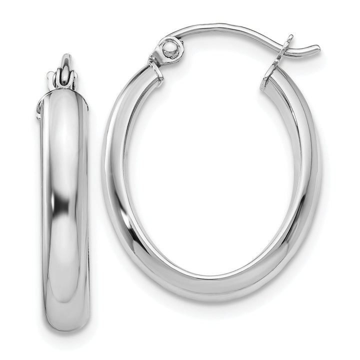 14k White Gold 3.75MM Oval Tube Hoop Earrings
