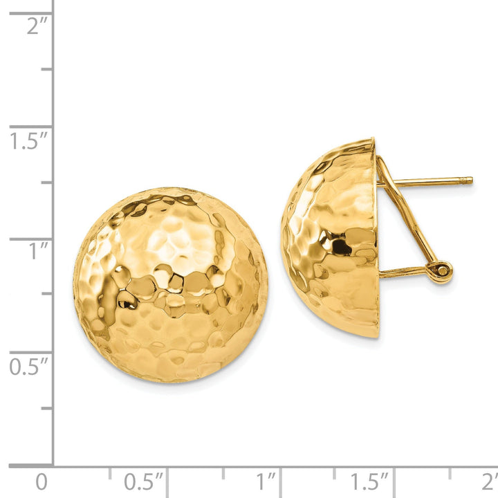 14k Yellow Gold Hammered Omega Back Post Earrings