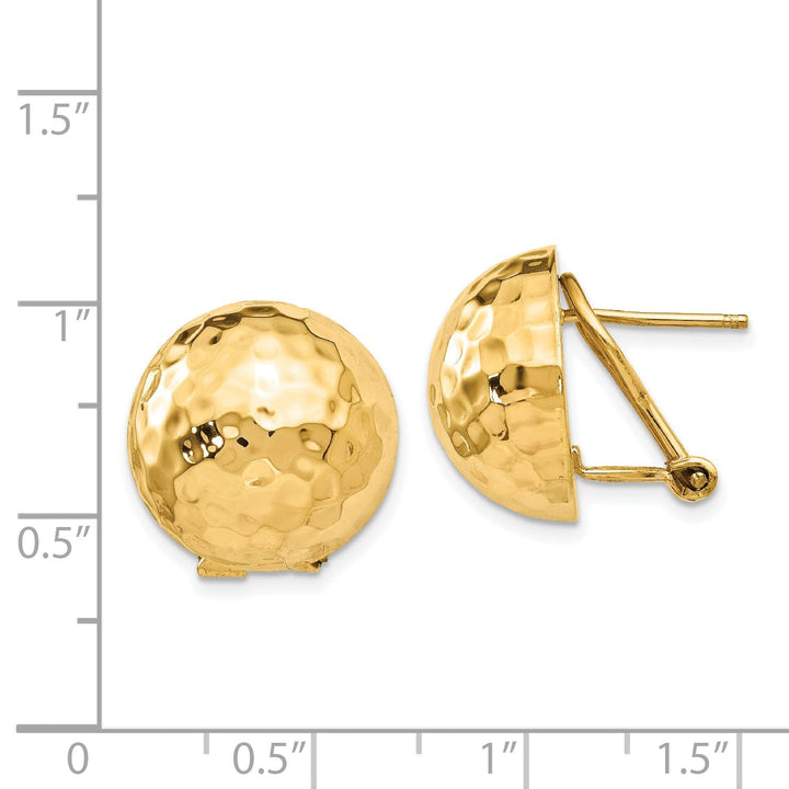 14k Yellow Gold Hammered Omega Back Post Earrings