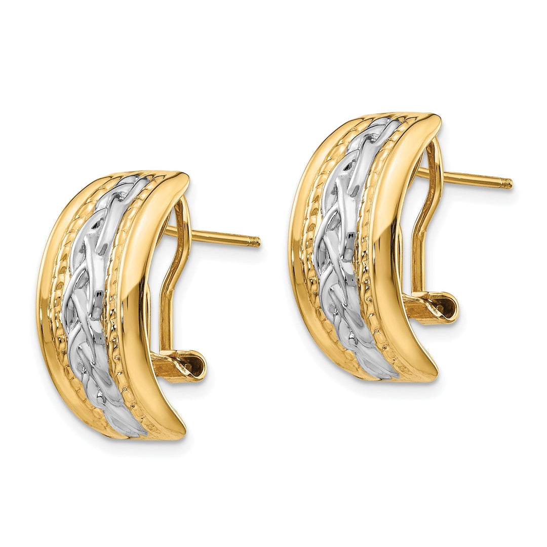 14k Yellow Gold Polished Rhodium Omega Back Post Earrings