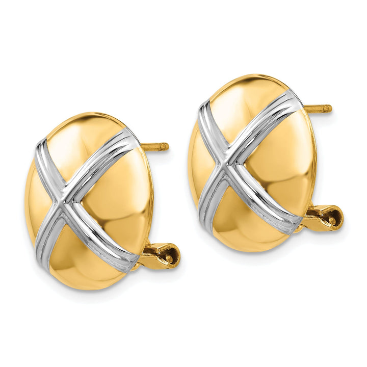 14k Yellow Gold Polished Rhodium X Omega Back Post Earrings