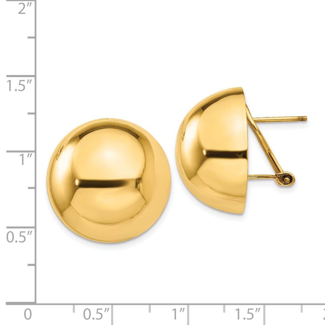 14k Yellow Gold Polished Half Ball Omega Back Post Earrings