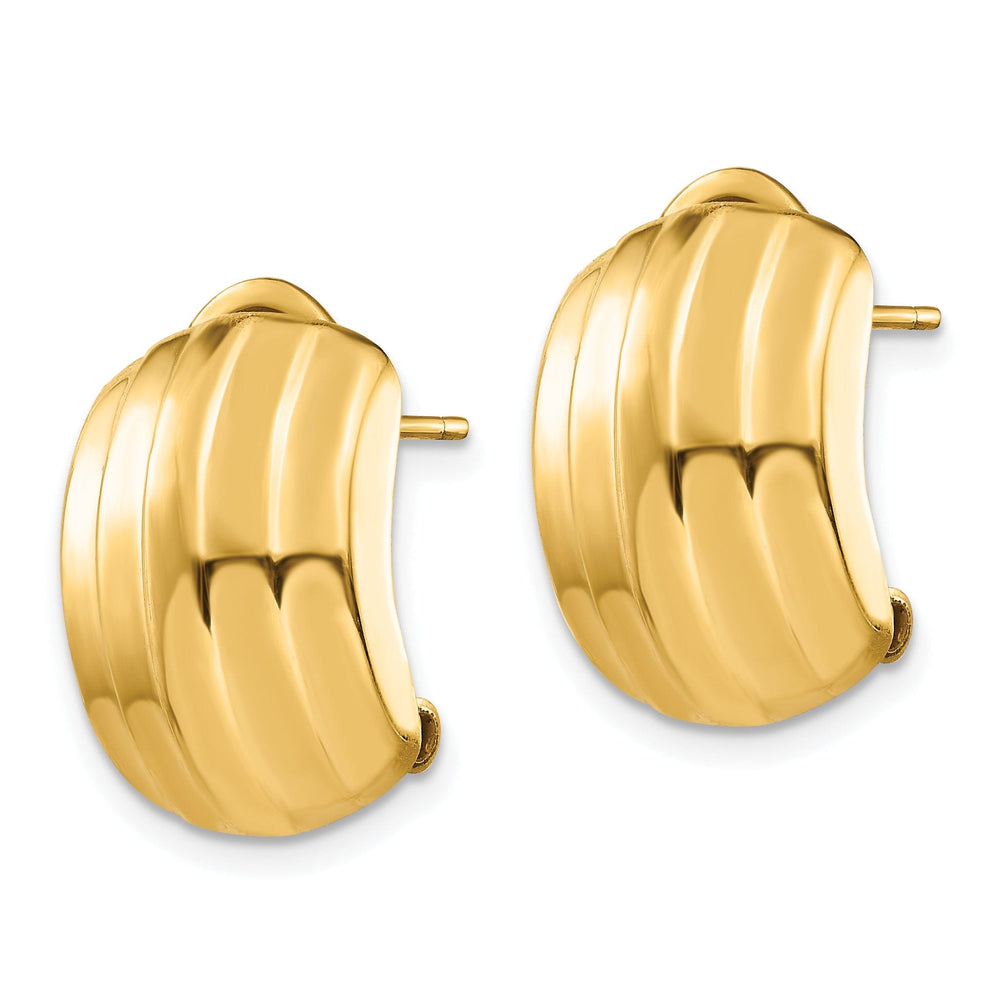 14k Yellow Gold Polished Ribbed Omega Back Post Earrings