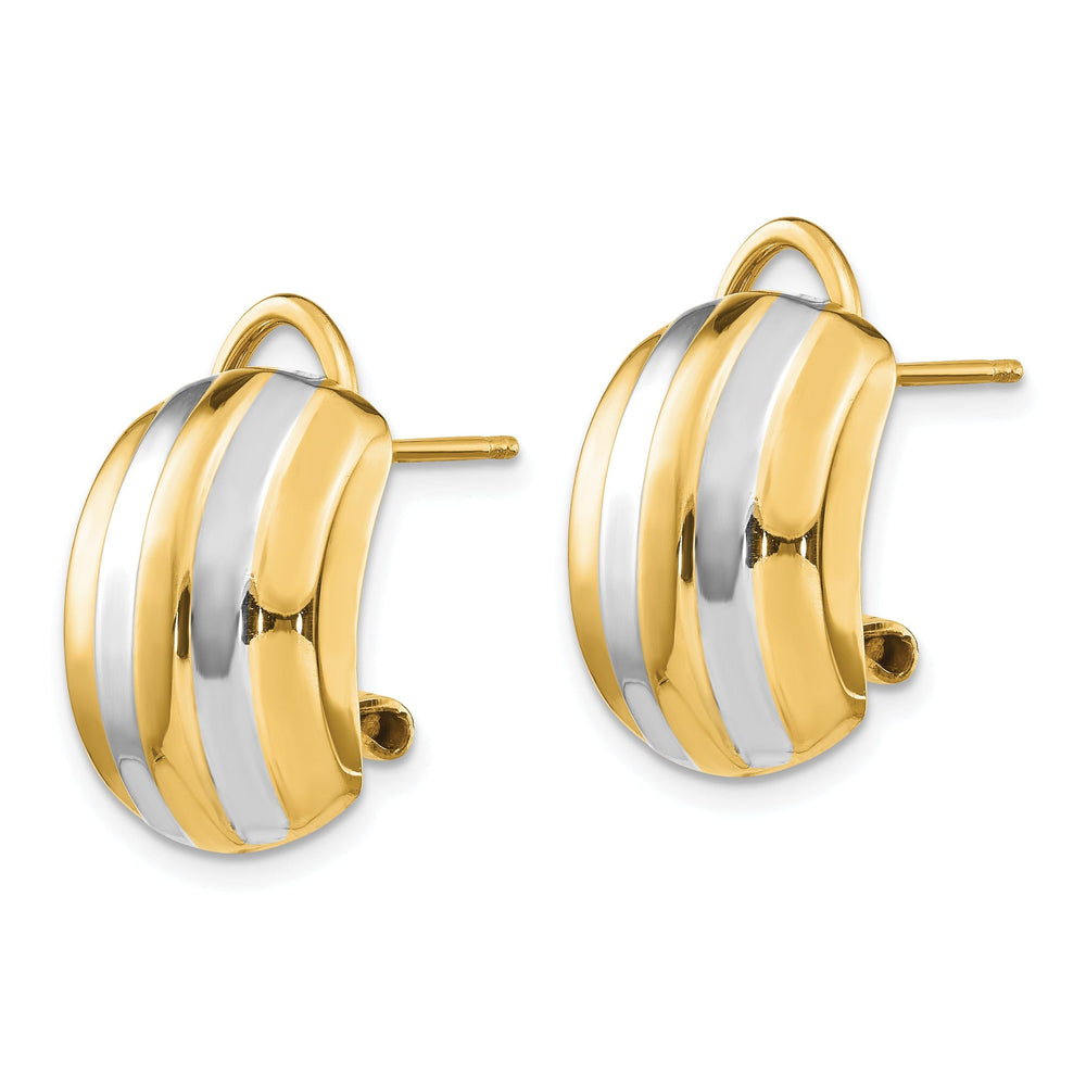 14k Yellow Rhodium Ribbed Omega Back Post Earrings