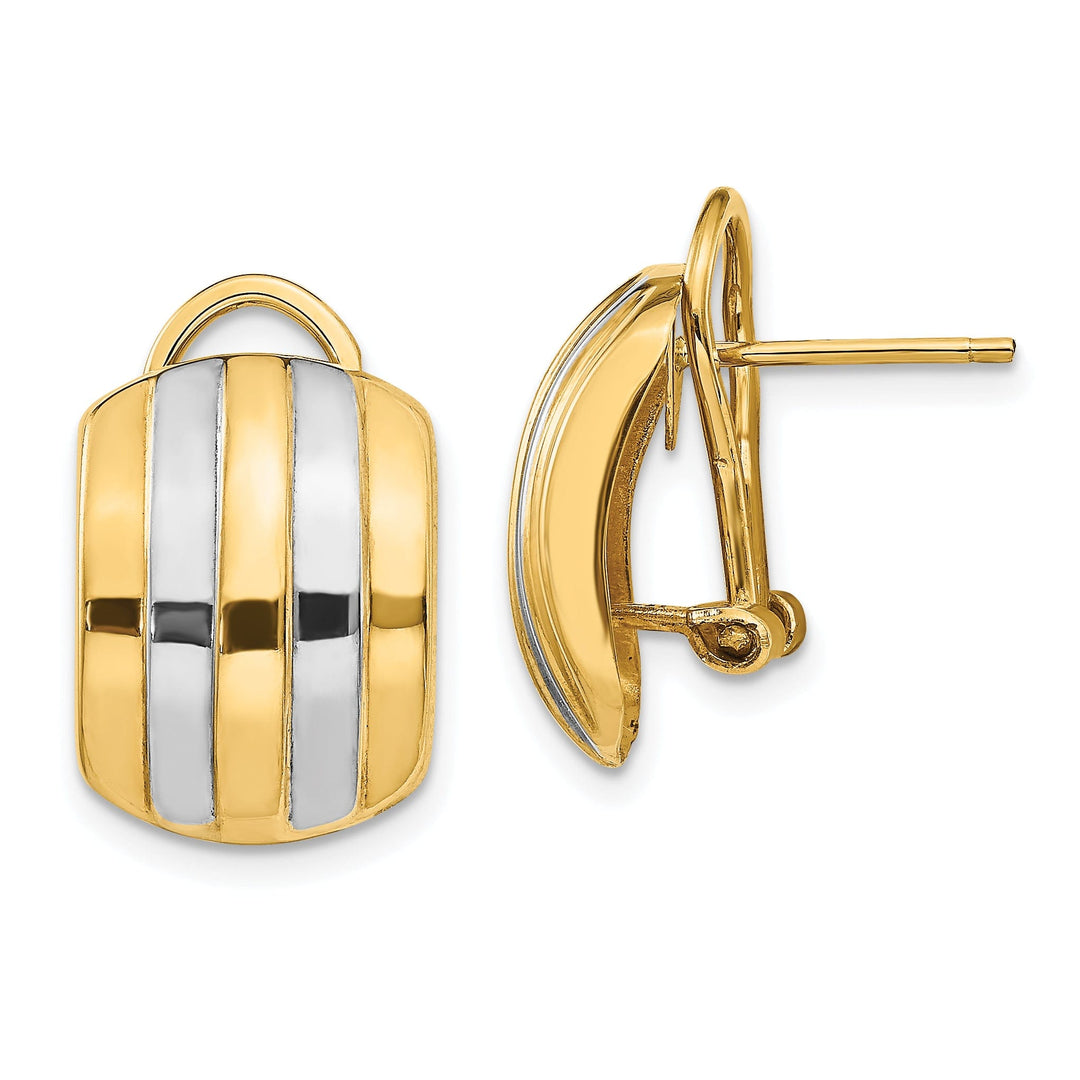 14k Yellow Rhodium Ribbed Omega Back Post Earrings