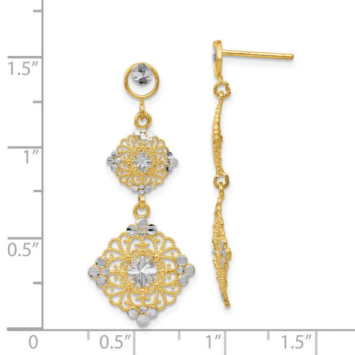 14k Yellow Rhodium Gold Diamond Cut Filigree